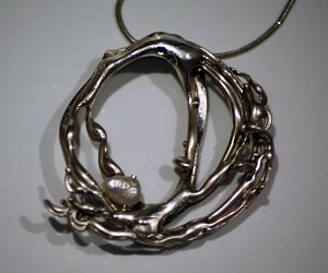 Organics series pendant, silver, freshwater pearl